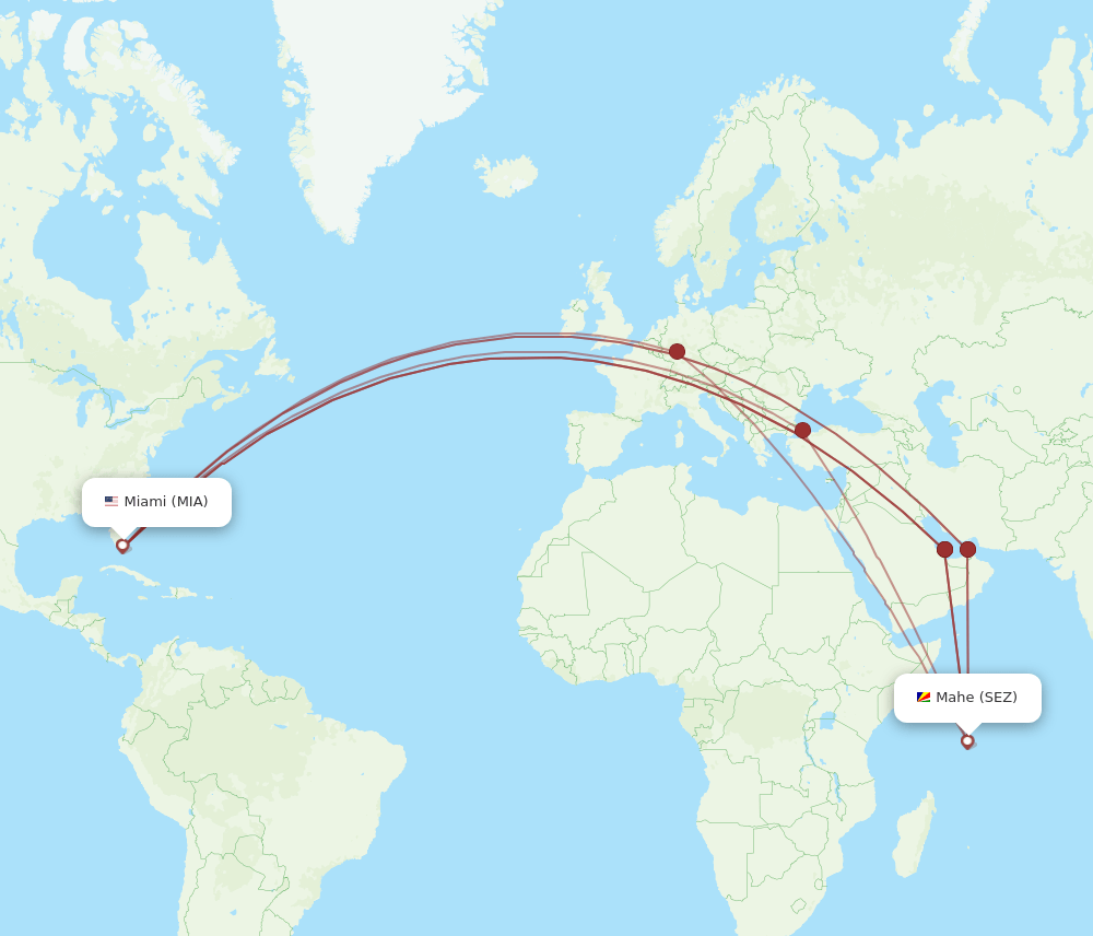 MIA to SEZ flights and routes map