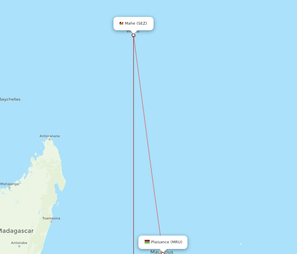 SEZ to MRU flights and routes map