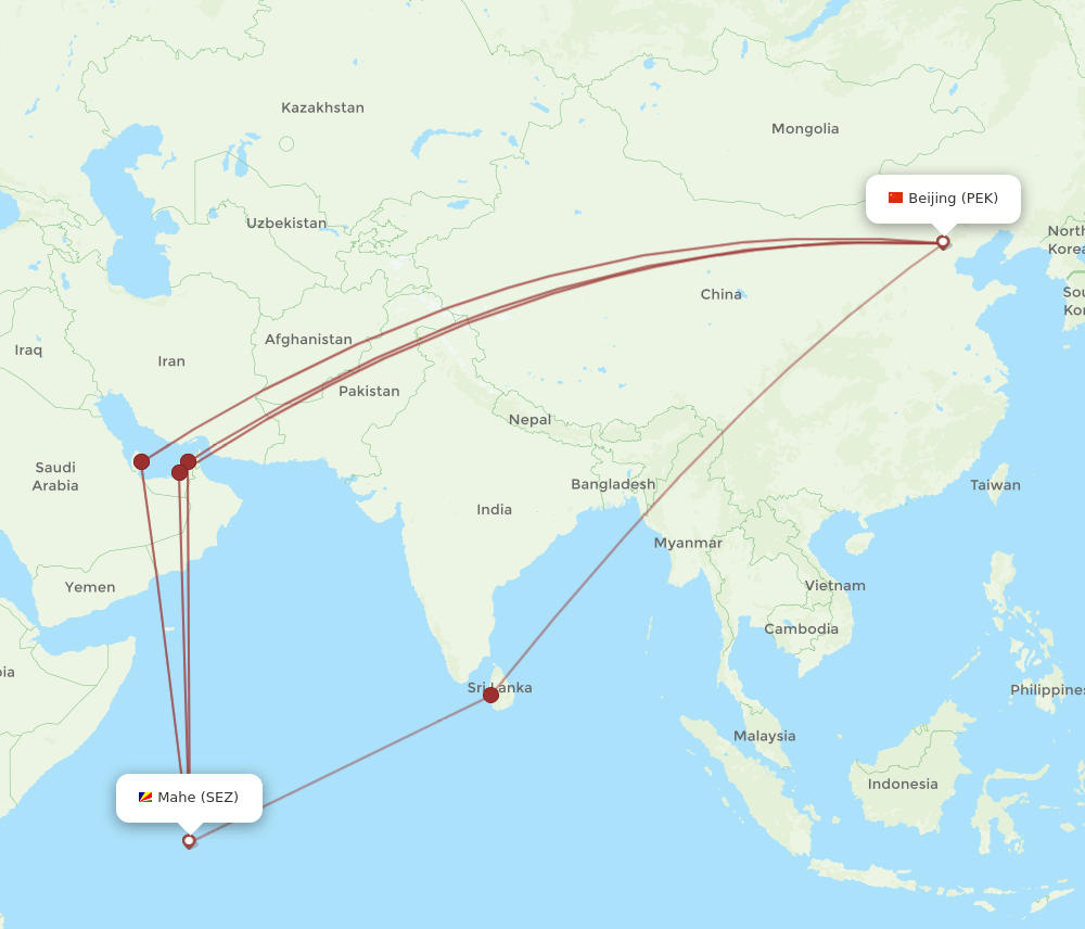 SEZ-PEK flight routes