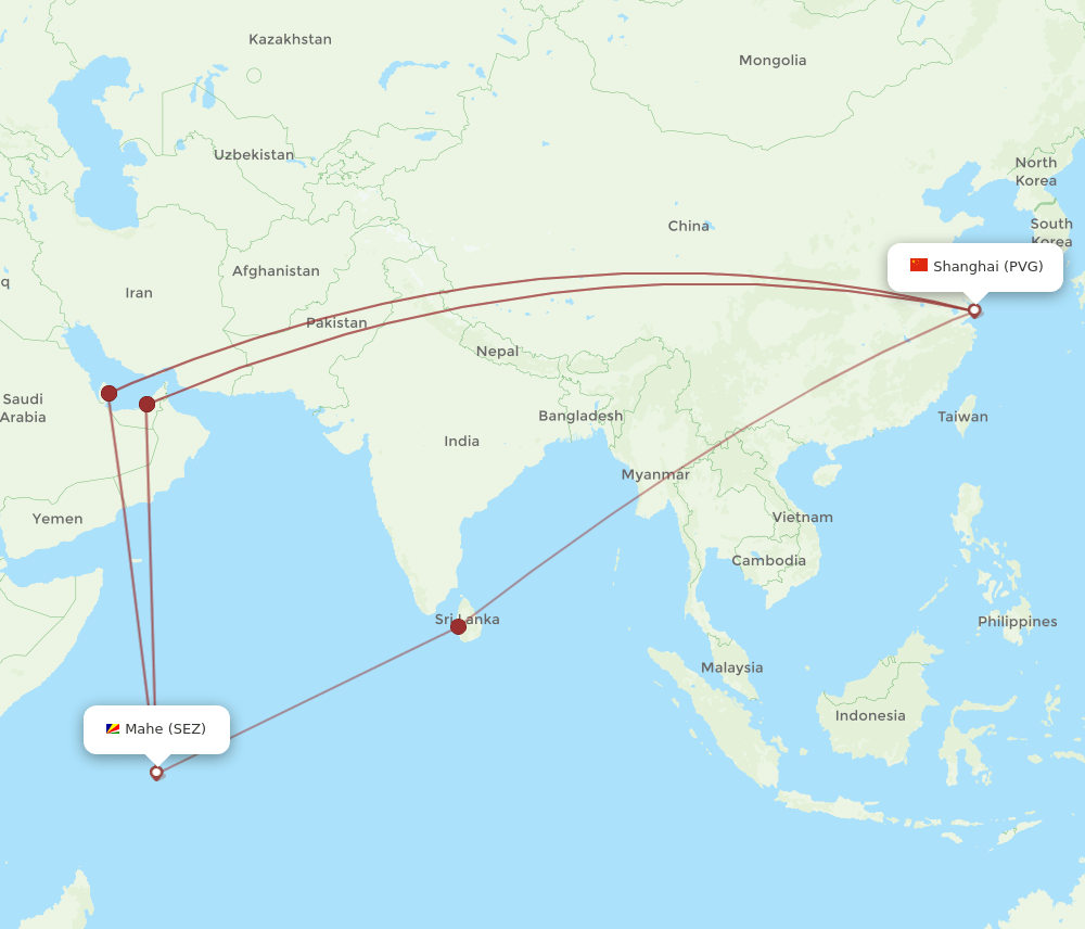 SEZ-PVG flight routes