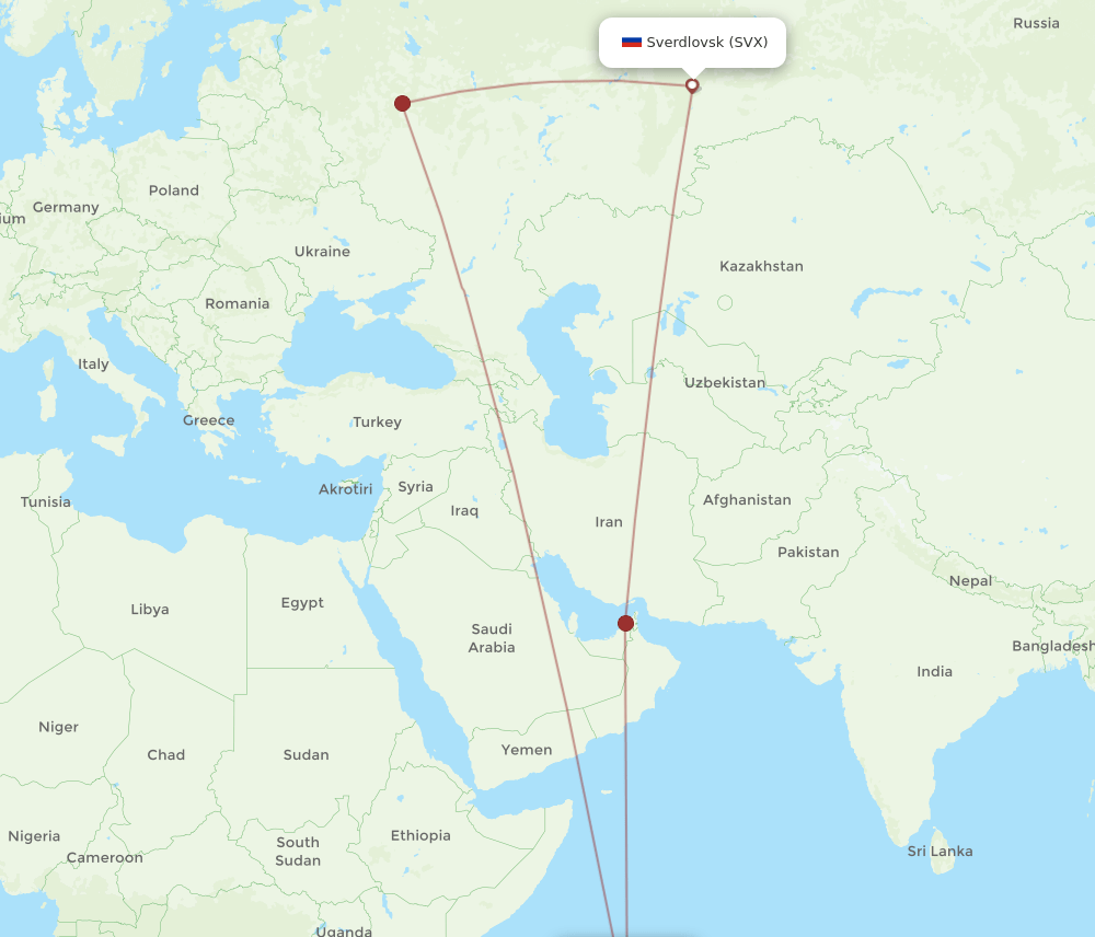 SEZ-SVX flight routes