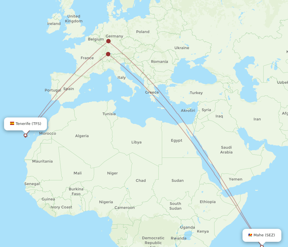SEZ to TFS flights and routes map