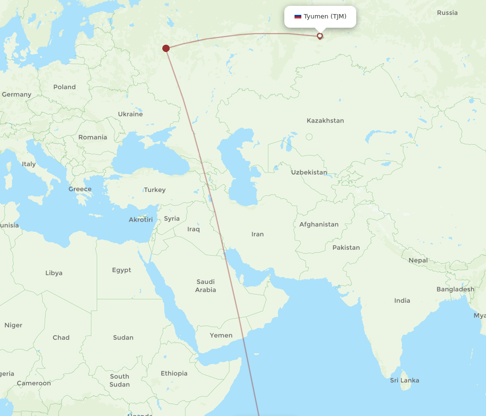 SEZ-TJM flight routes
