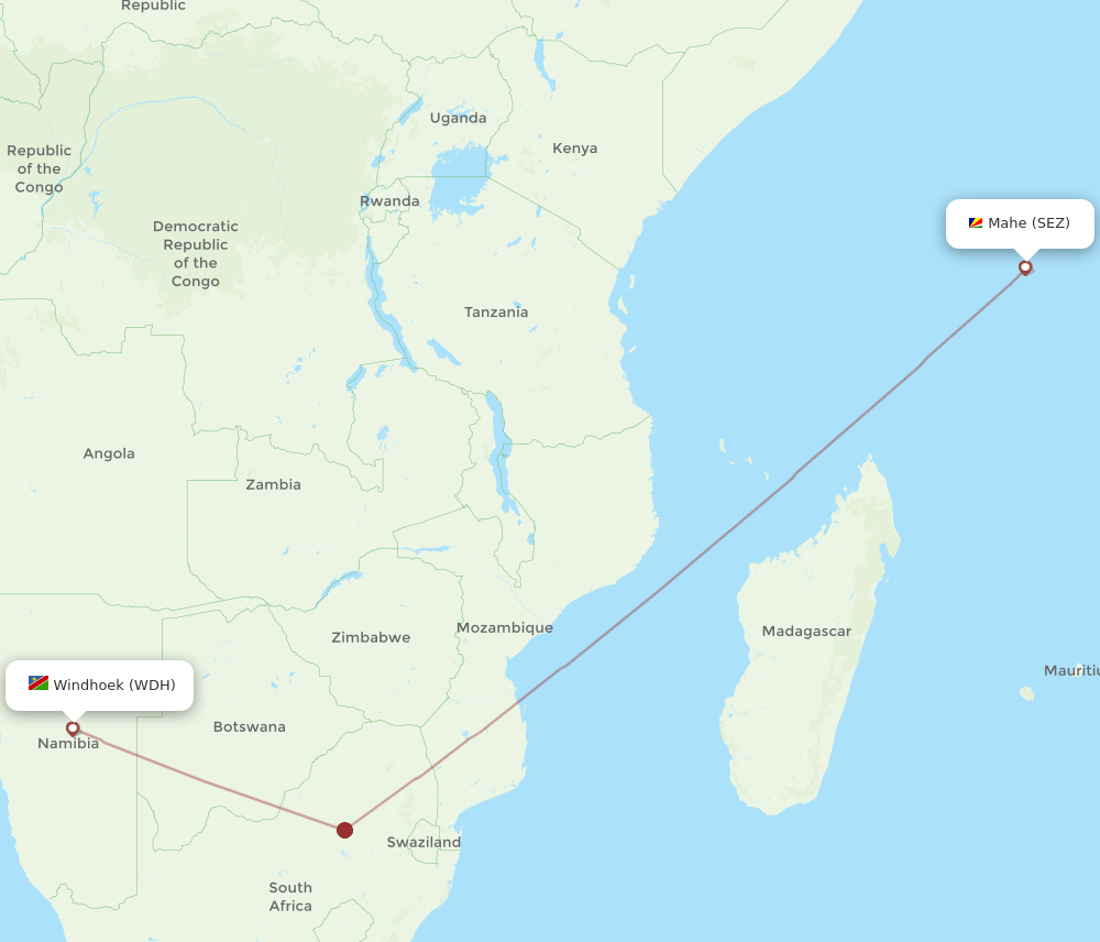 SEZ to WDH flights and routes map