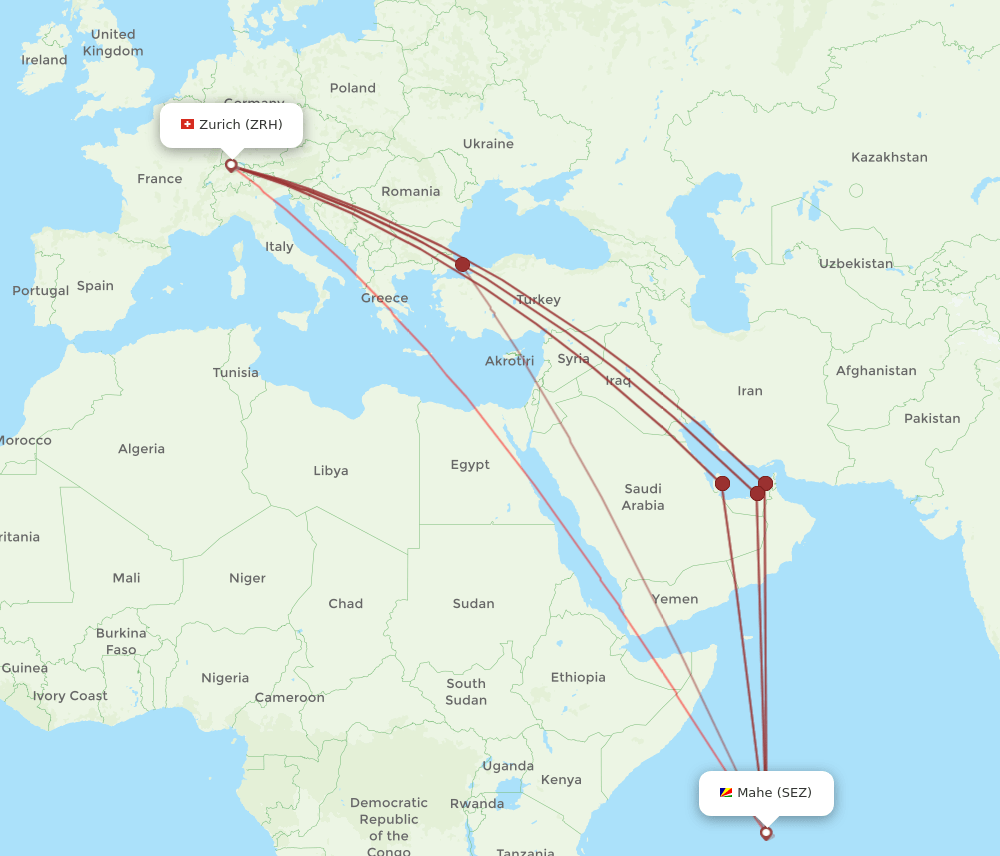 SEZ-ZRH flight routes