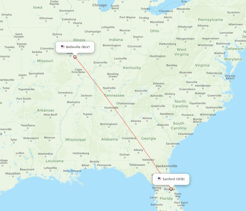 Orlando - Belleville route map and flight paths