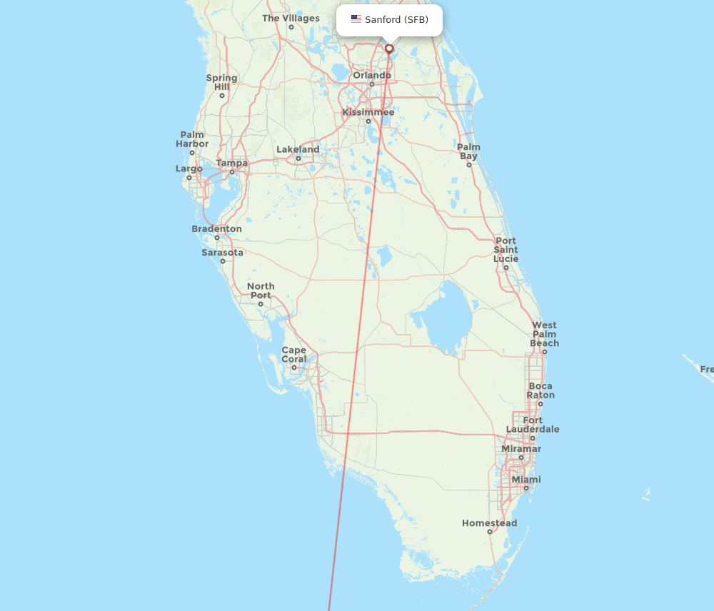 Orlando - Key West route map and flight paths