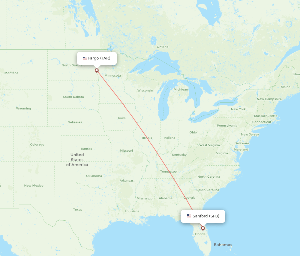 Orlando - Fargo route map and flight paths