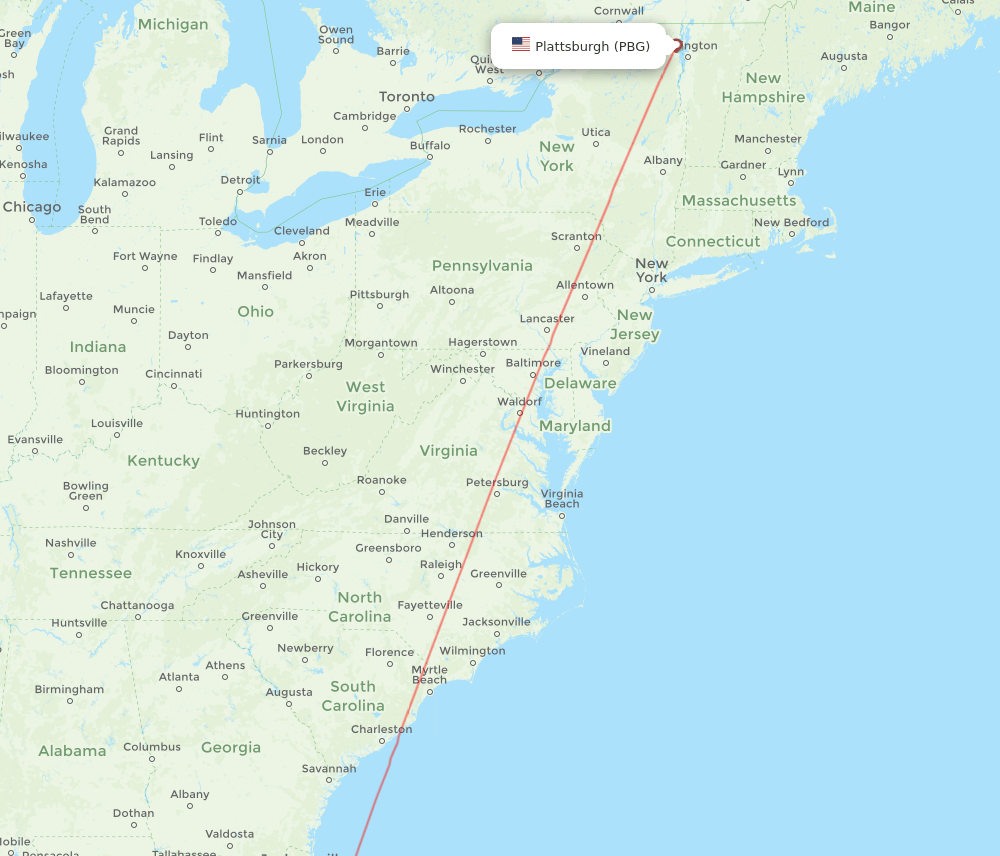 SFB to PBG flights and routes map