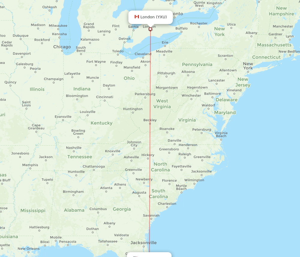 Orlando - London route map and flight paths