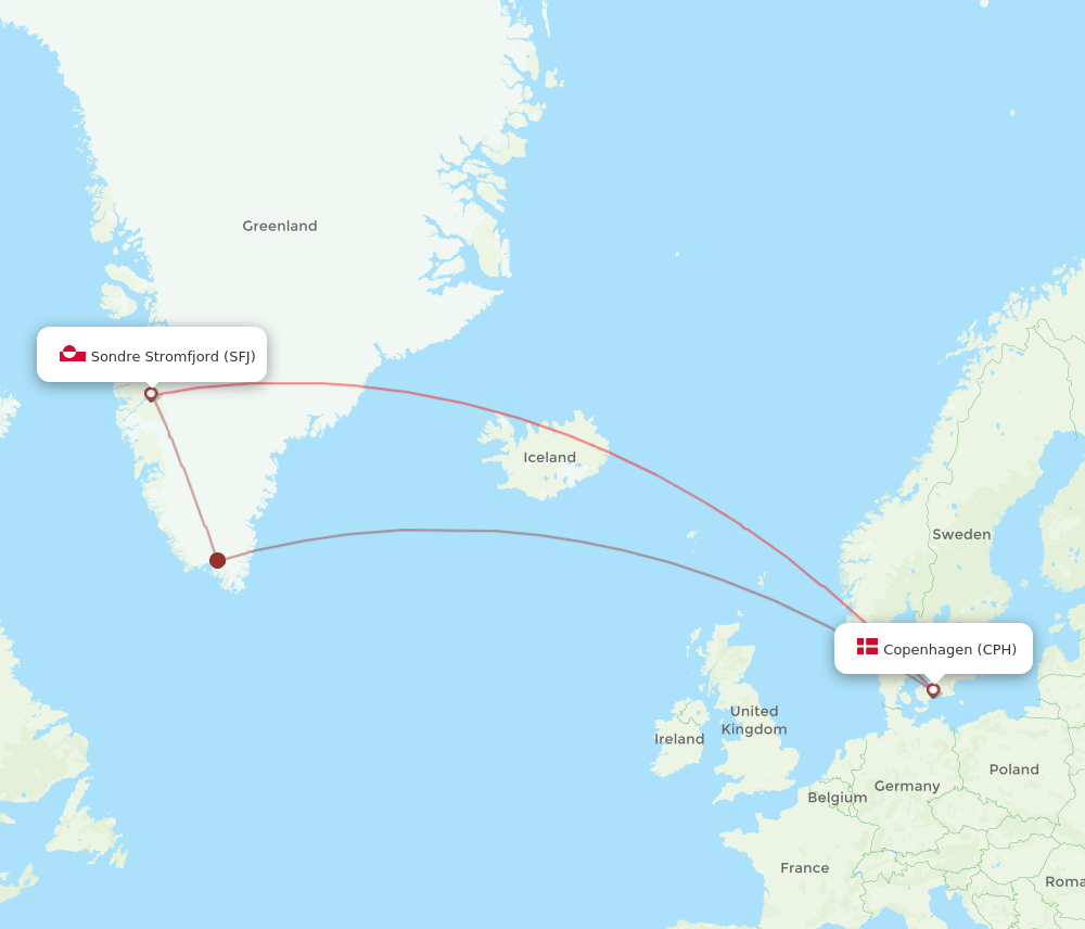 SFJ to CPH flights and routes map