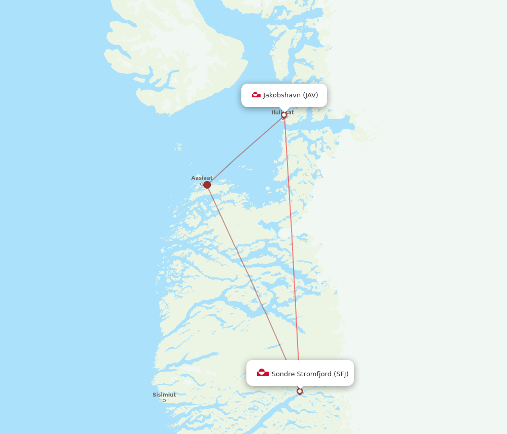 Kangerlussuaq - Ilulissat route map and flight paths