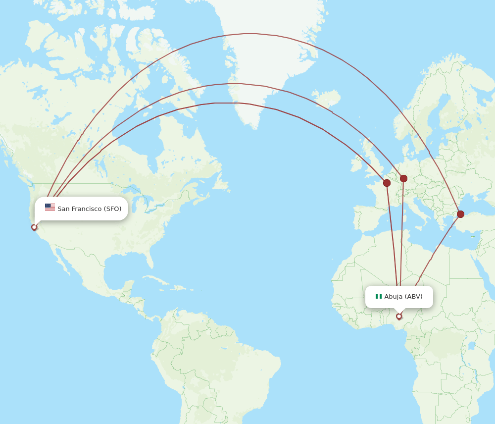 SFO-ABV flight routes