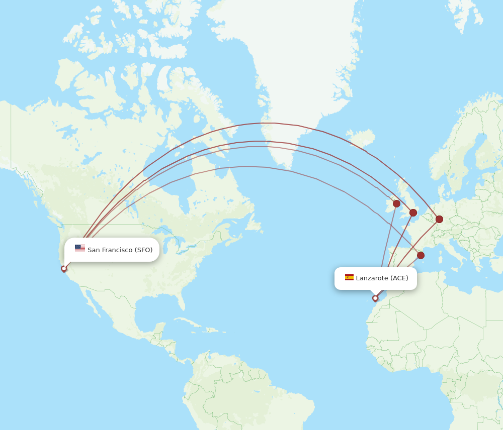 SFO to ACE flights and routes map