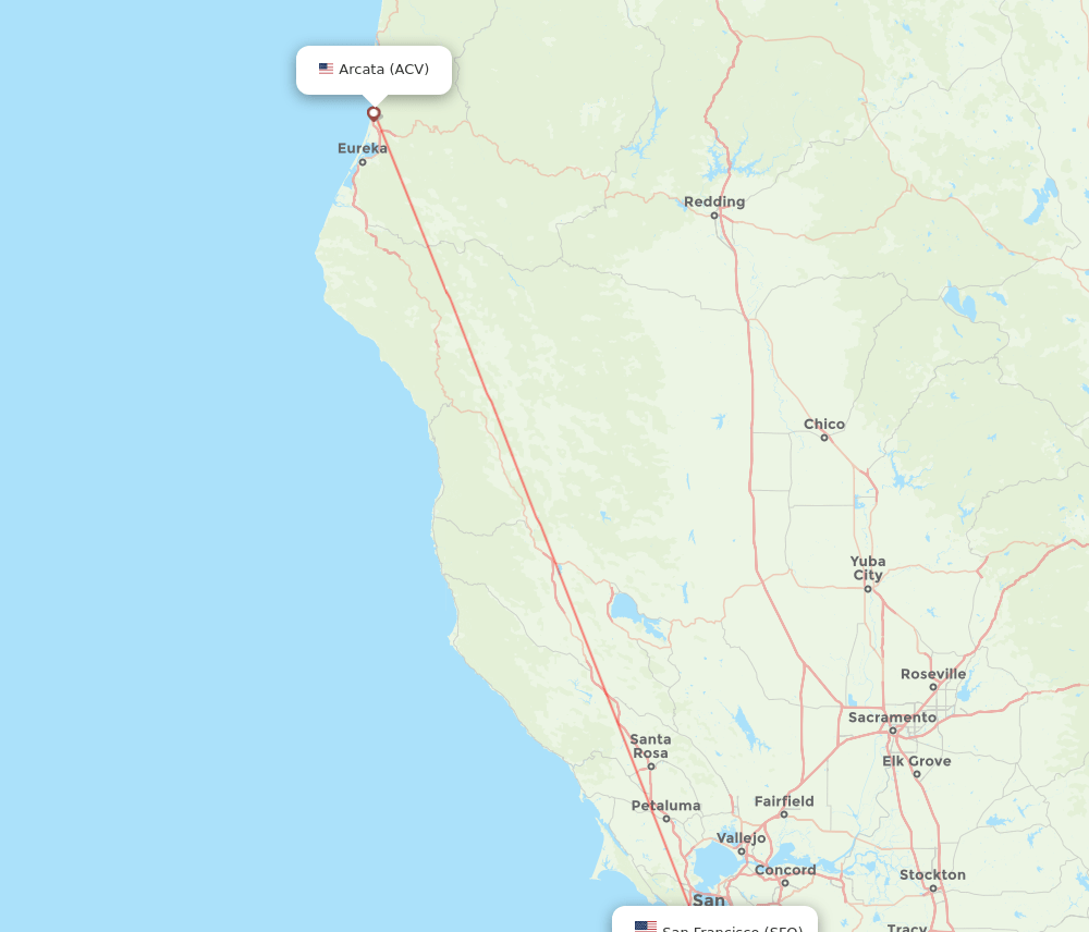 San Francisco - Arcata route map and flight paths