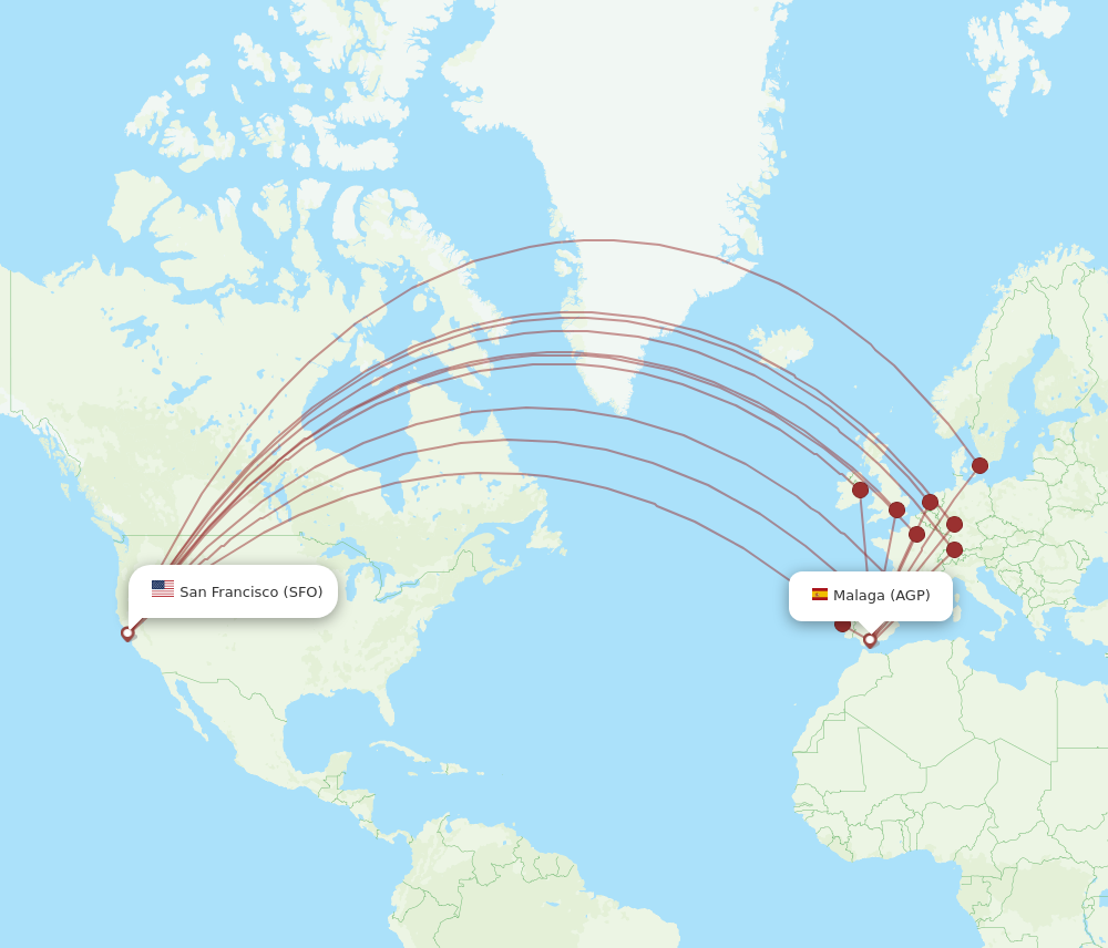 SFO to AGP flights and routes map
