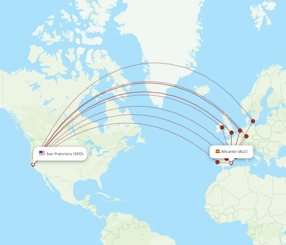 SFO to ALC flights and routes map
