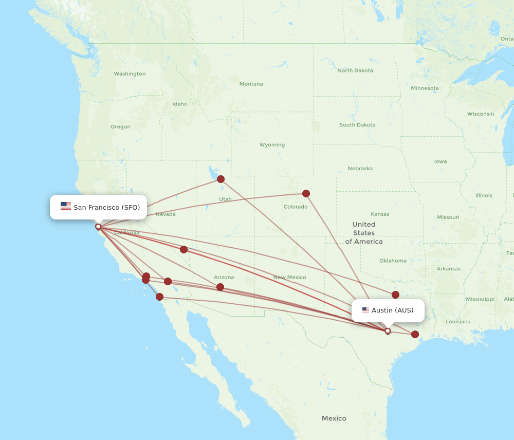 SFO to AUS flights and routes map