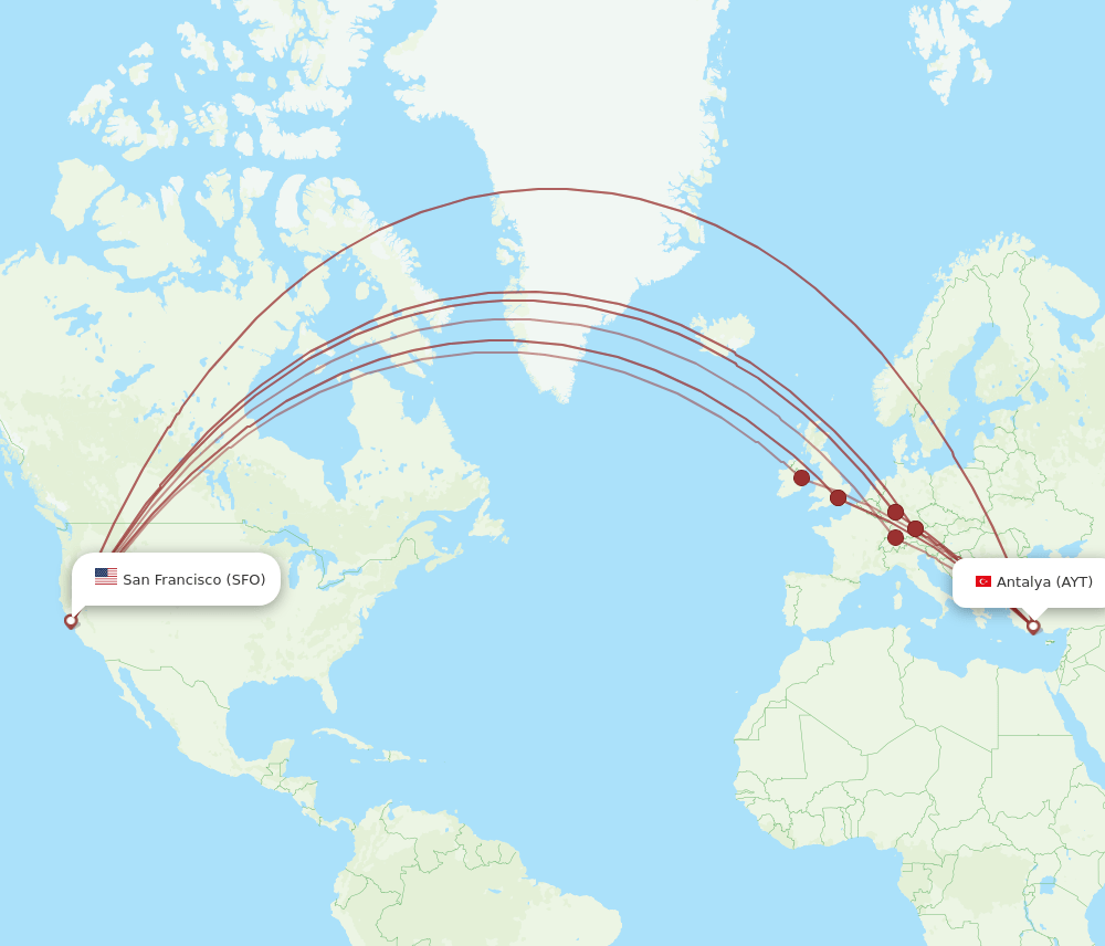 SFO to AYT flights and routes map