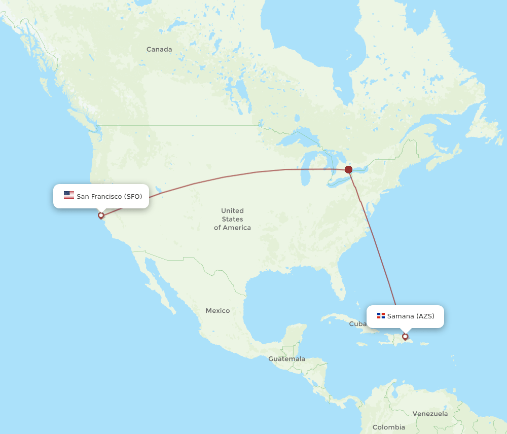 SFO to AZS flights and routes map