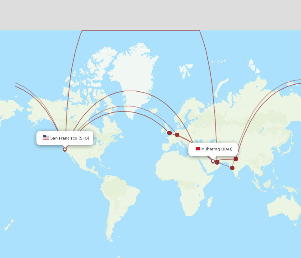 SFO to BAH flights and routes map