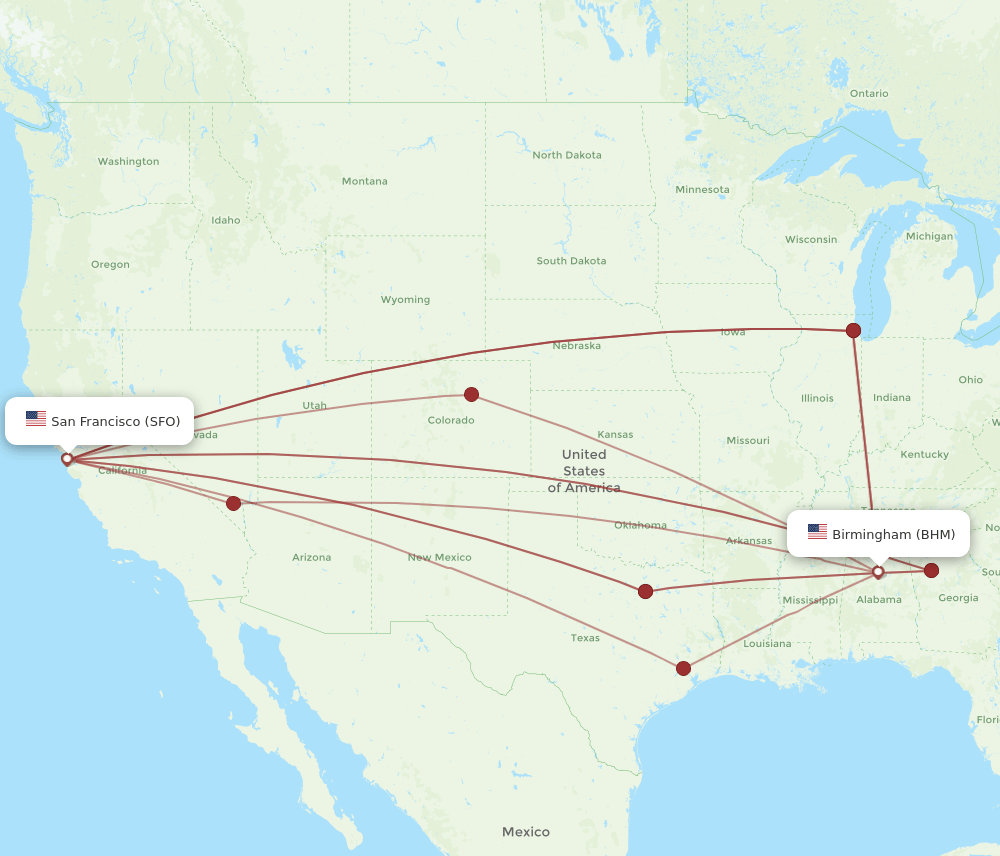 SFO-BHM flight routes