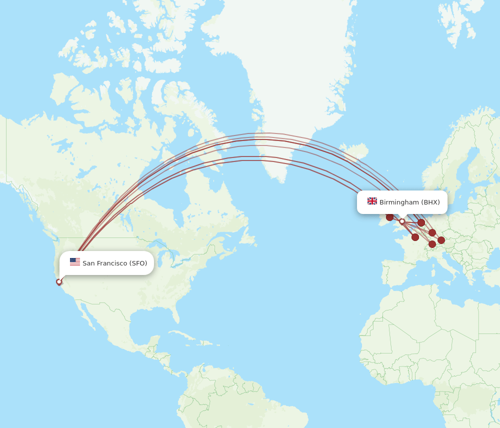 SFO-BHX flight routes