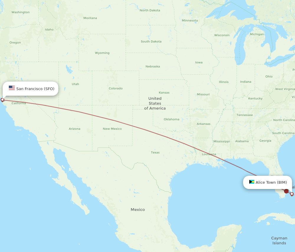 SFO-BIM flight routes