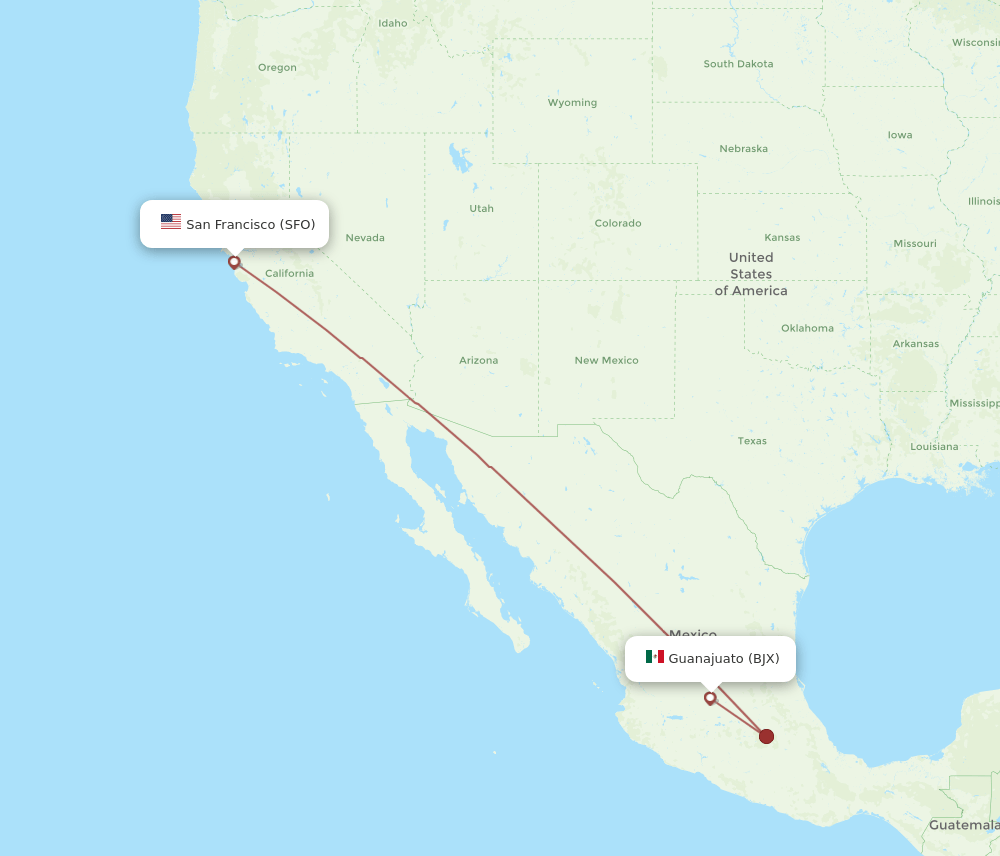 SFO to BJX flights and routes map