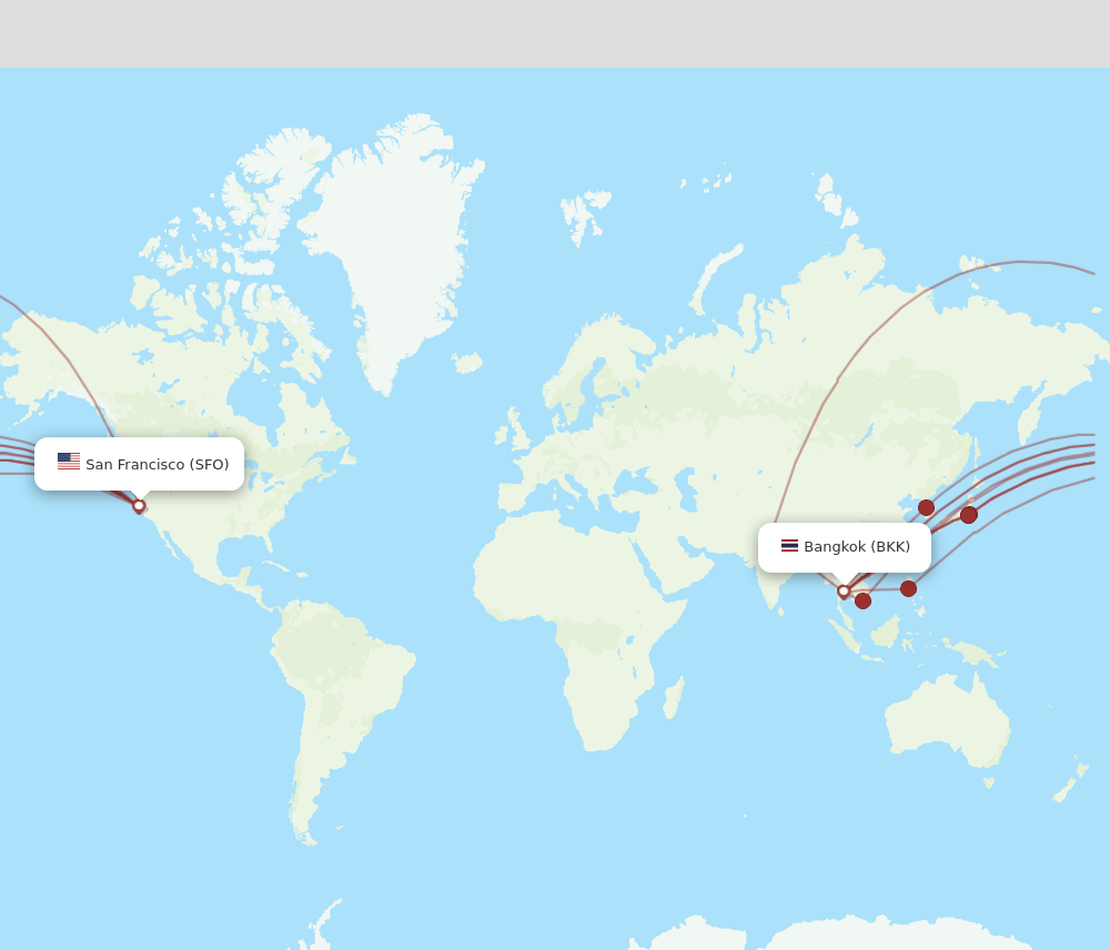 SFO to BKK flights and routes map