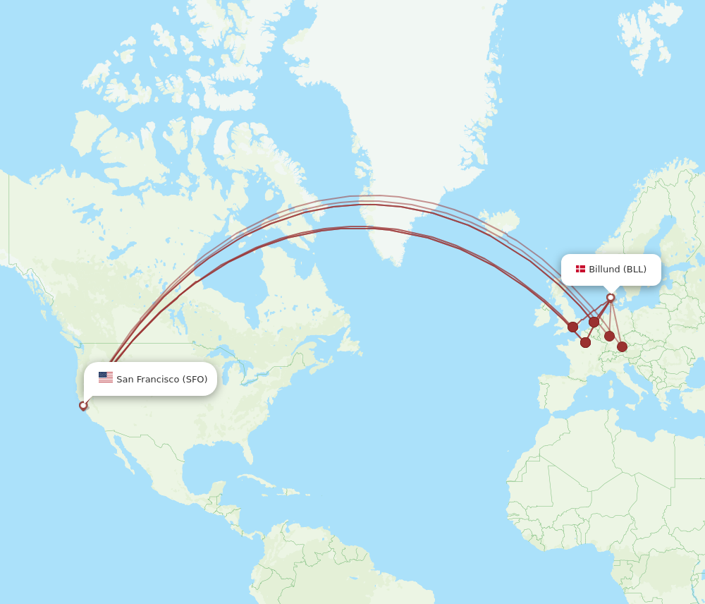 SFO to BLL flights and routes map