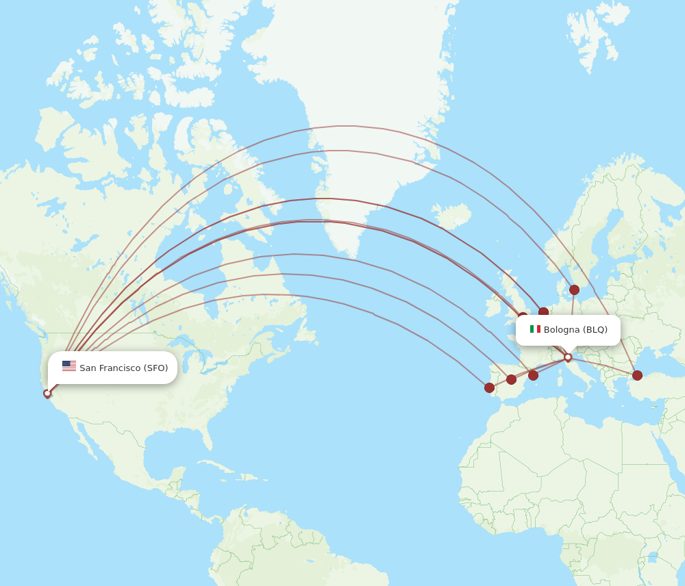 SFO to BLQ flights and routes map