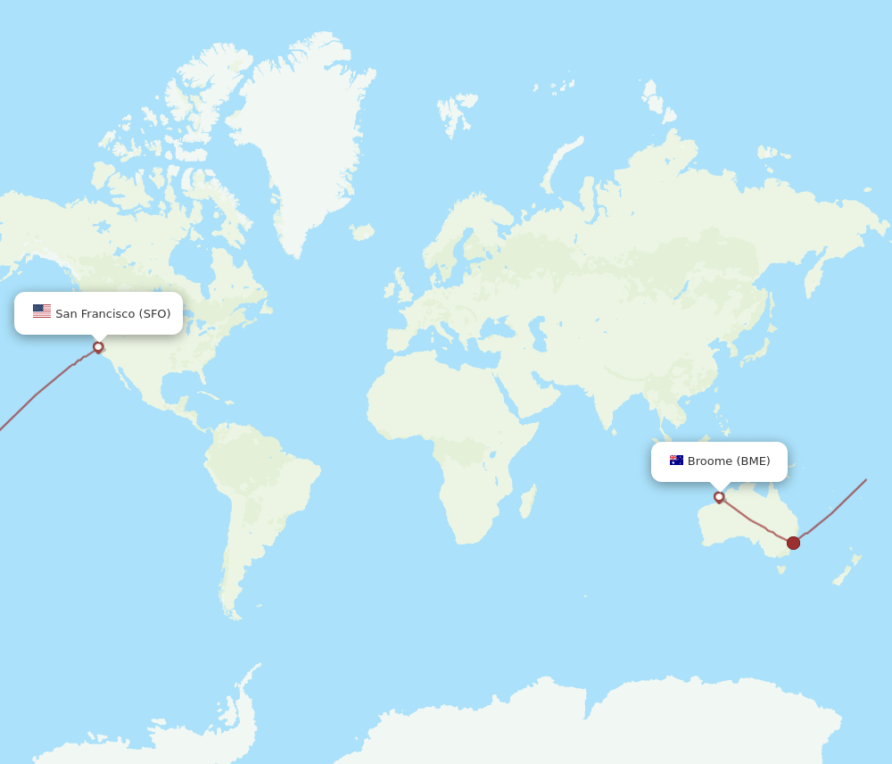Broome - San Francisco route map and flight paths