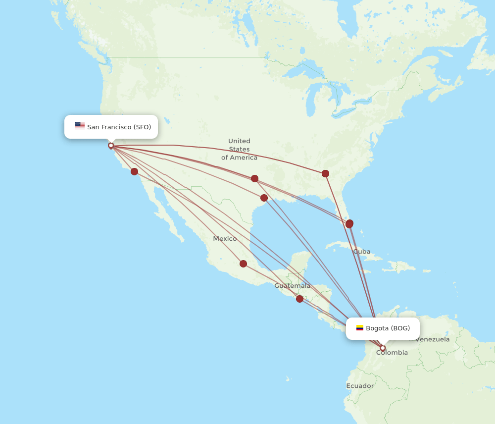 SFO-BOG flight routes