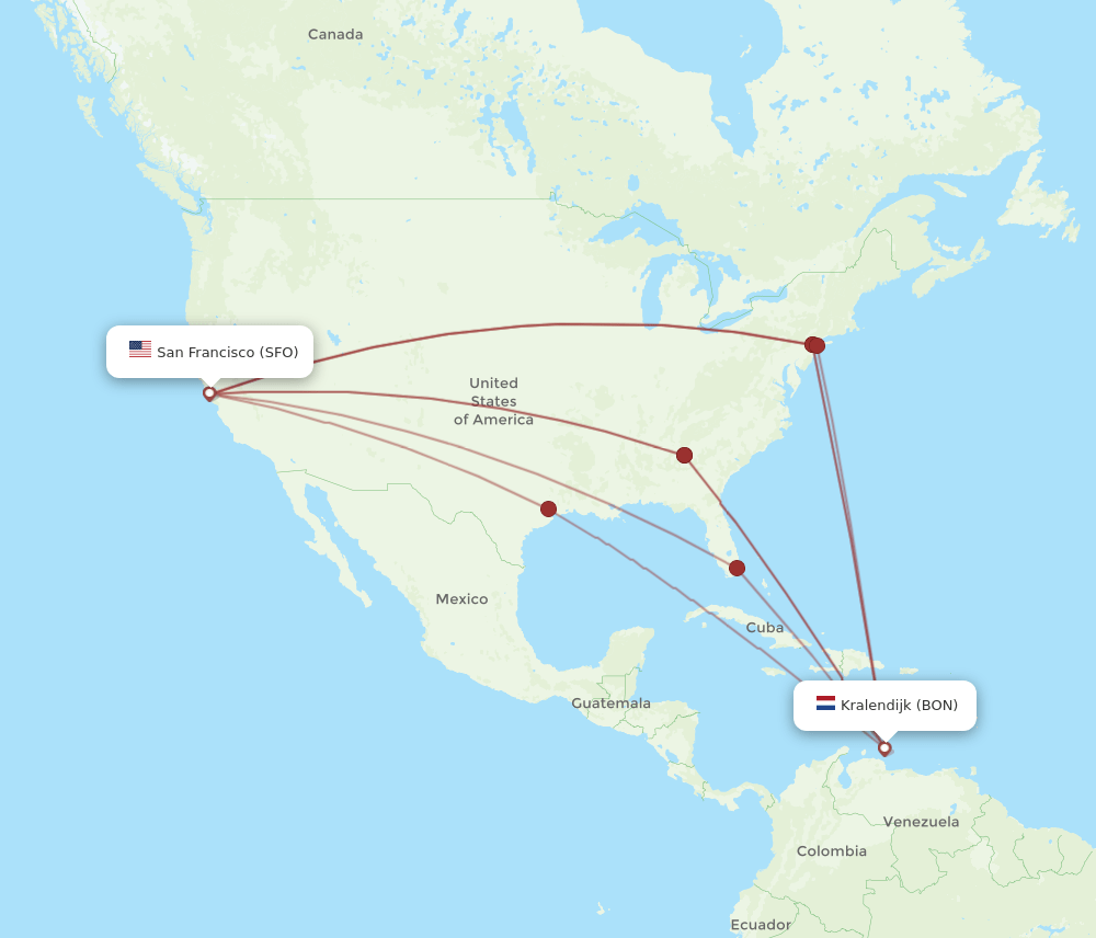 SFO-BON flight routes