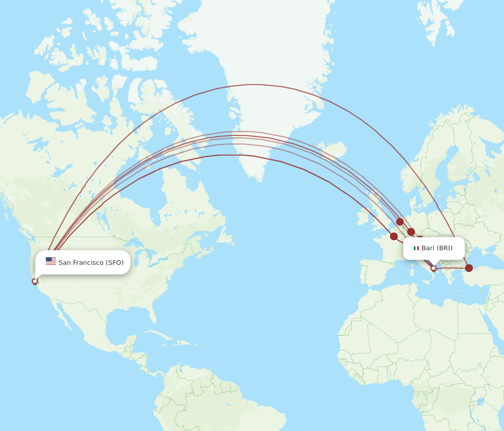 SFO to BRI flights and routes map