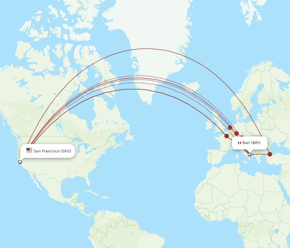 SFO-BRI flight routes