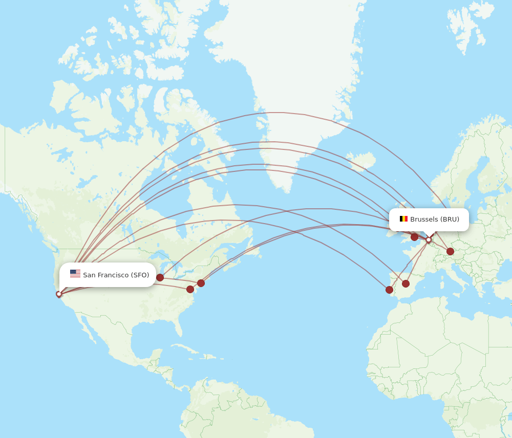 SFO-BRU flight routes
