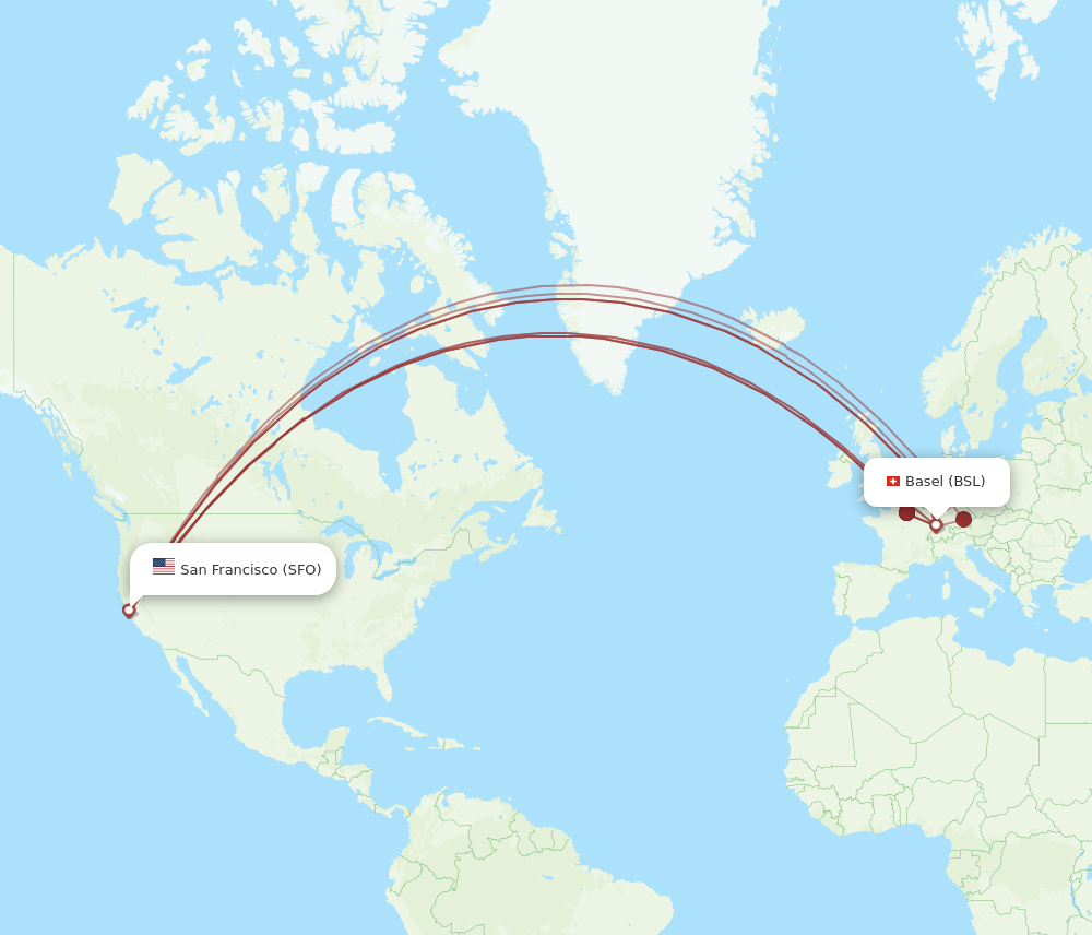 SFO to BSL flights and routes map