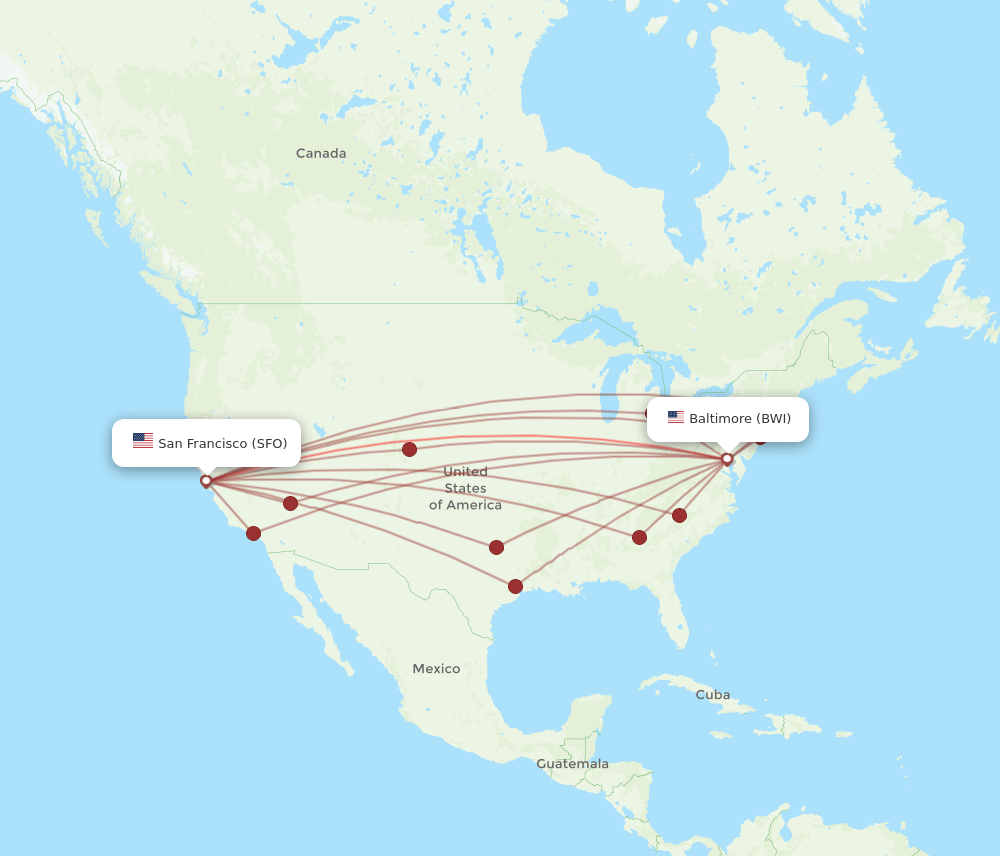 SFO-BWI flight routes