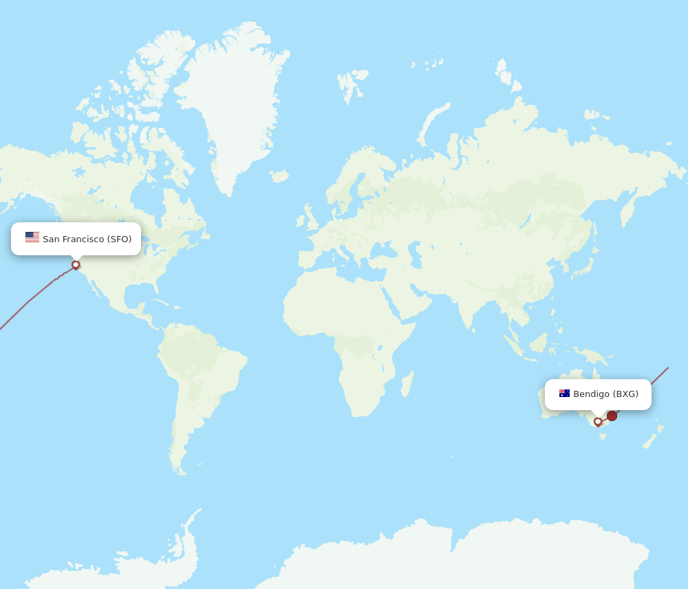 San Francisco - Bendigo route map and flight paths