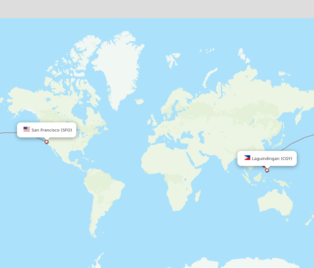 SFO to CGY flights and routes map