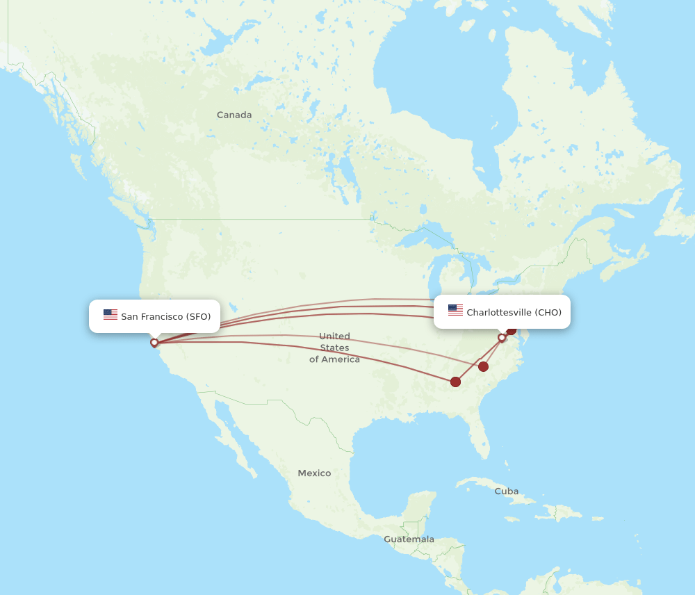 SFO-CHO flight routes