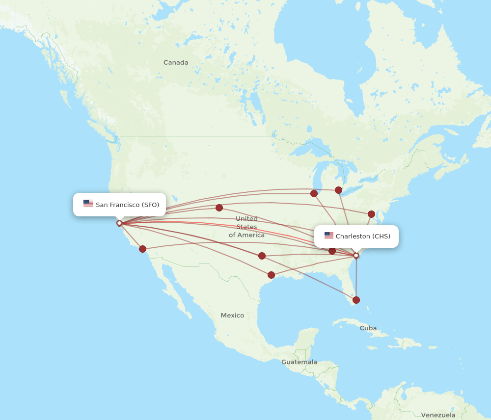 SFO to CHS flights and routes map