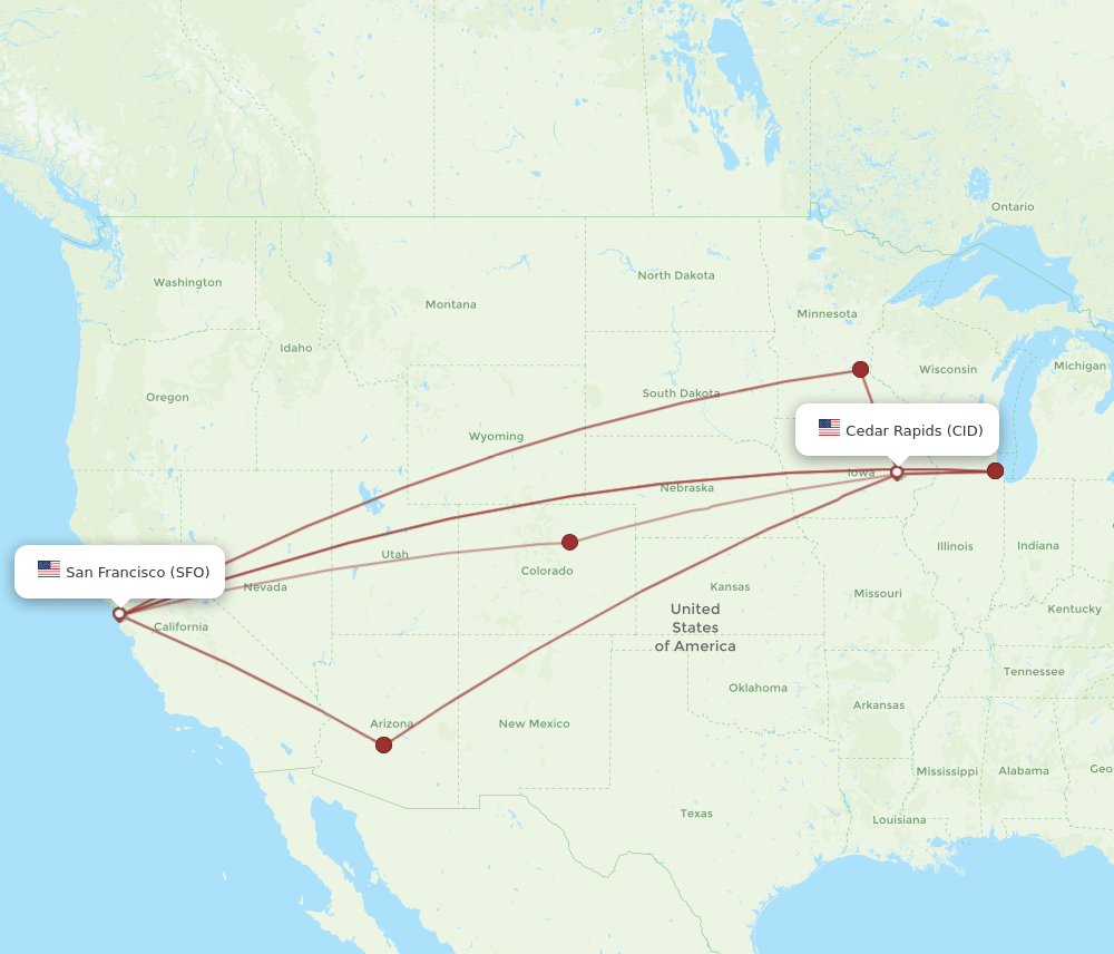SFO to CID flights and routes map