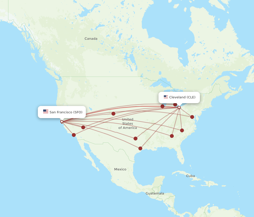 SFO-CLE flight routes