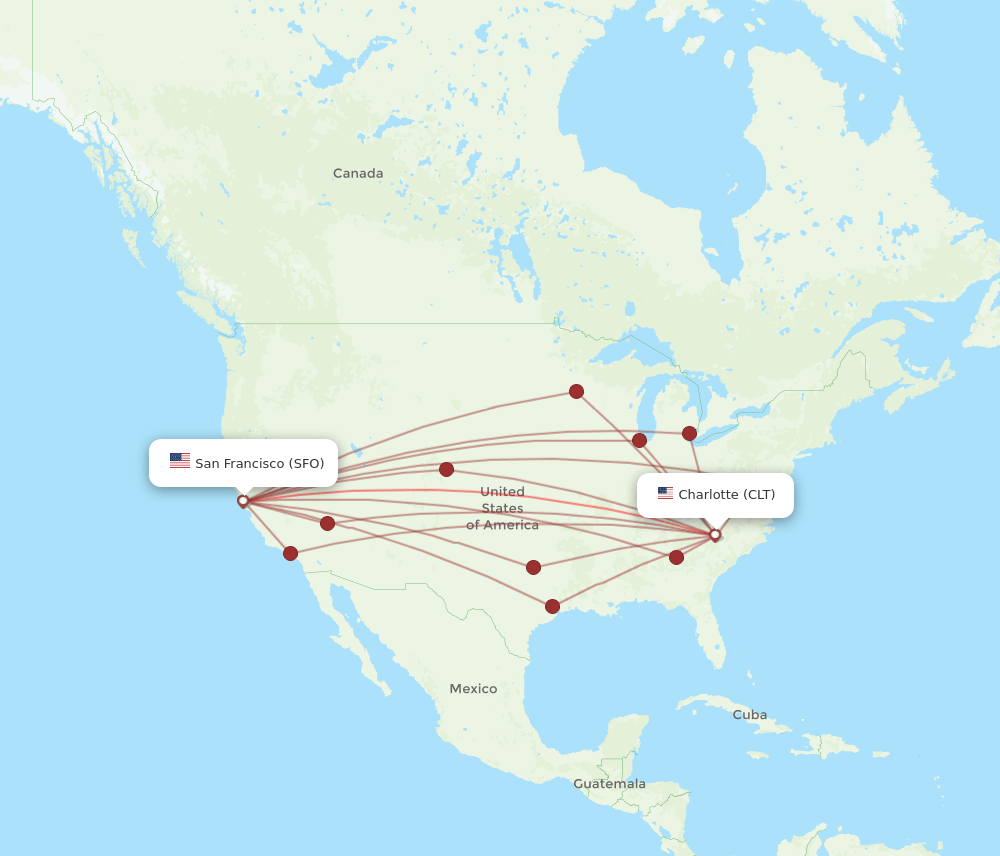 SFO to CLT flights and routes map