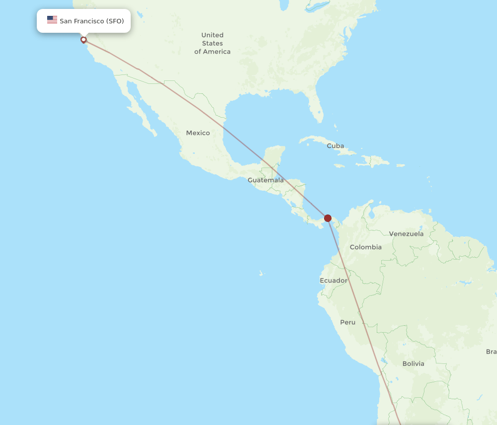 Cordoba - San Francisco route map and flight paths