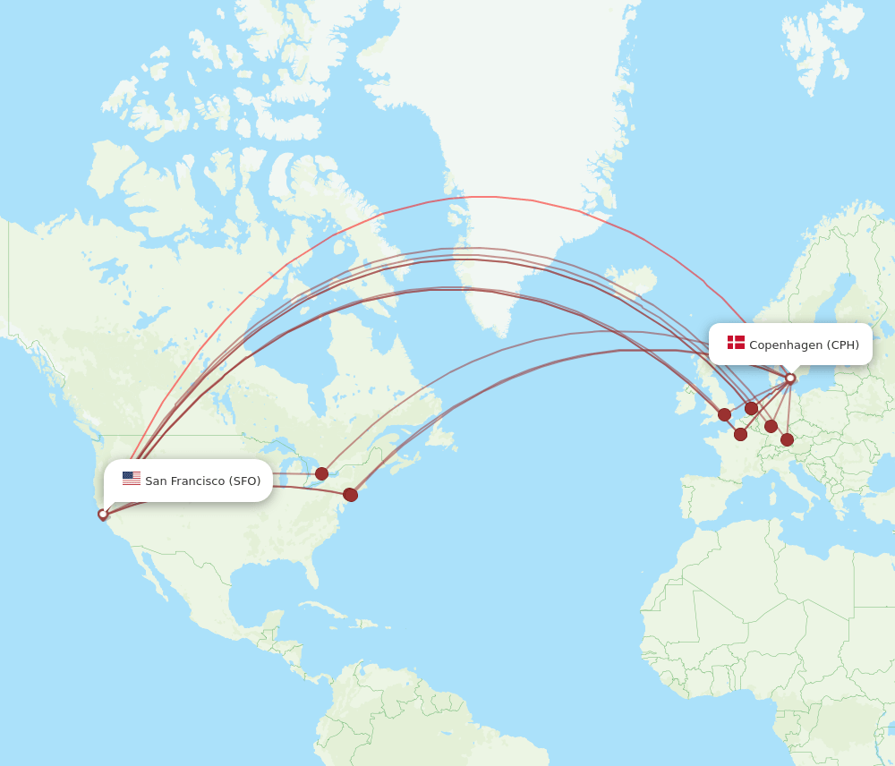 SFO-CPH flight routes