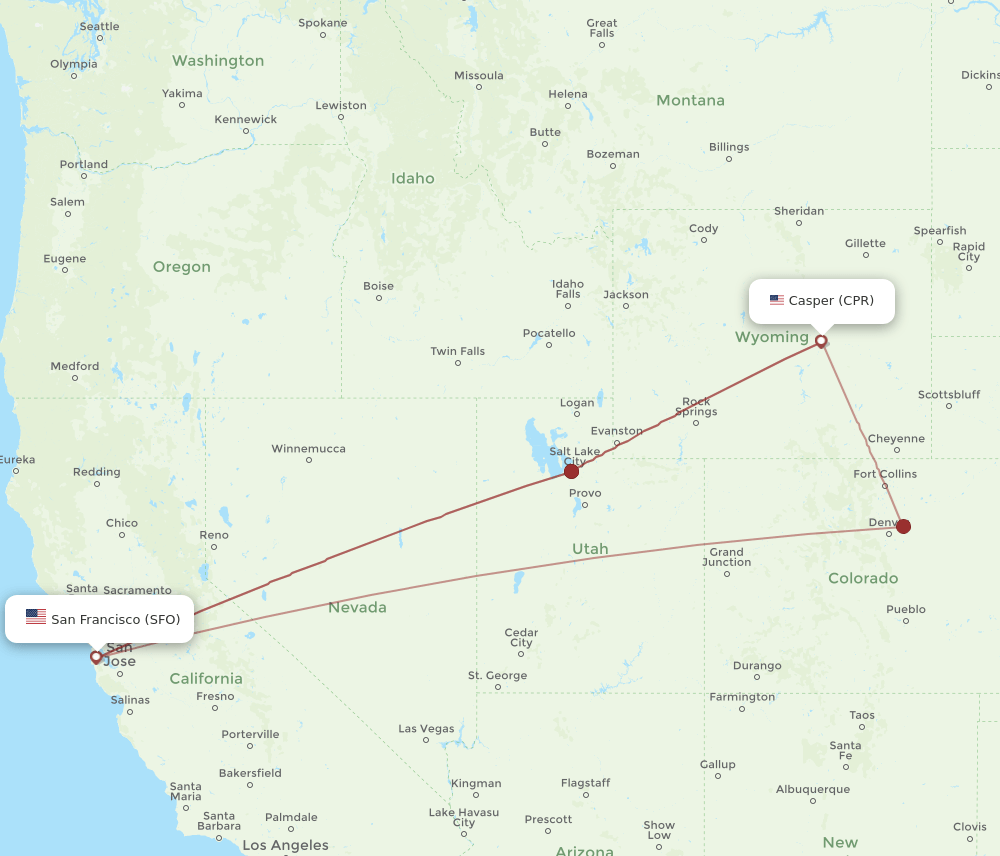 SFO-CPR flight routes